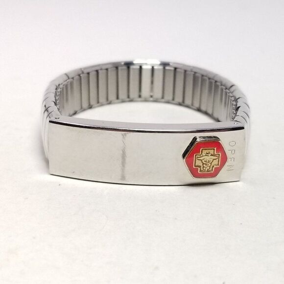 Vintage ID Bracelet, Silver Tone Stretch Watch Band, Estate - Picture 7 of 7